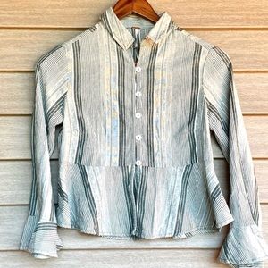 NWT Free People Striped Peplum Button Down Top, XS